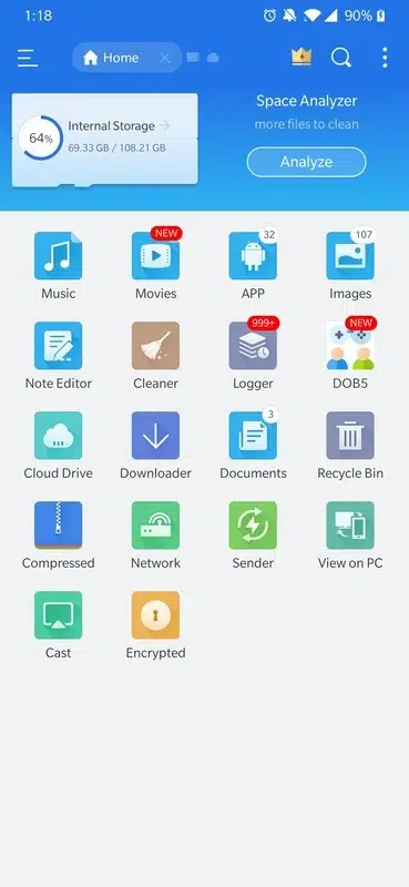 واجهة عرض تطبيق ES File Explorer