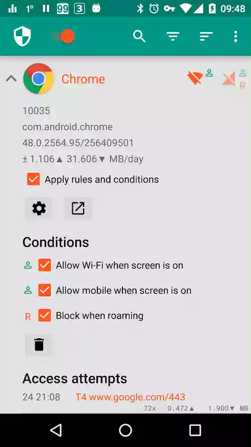 يتعقب NetGuard سجلات وصول التطبيقات إلى الإنترنت
